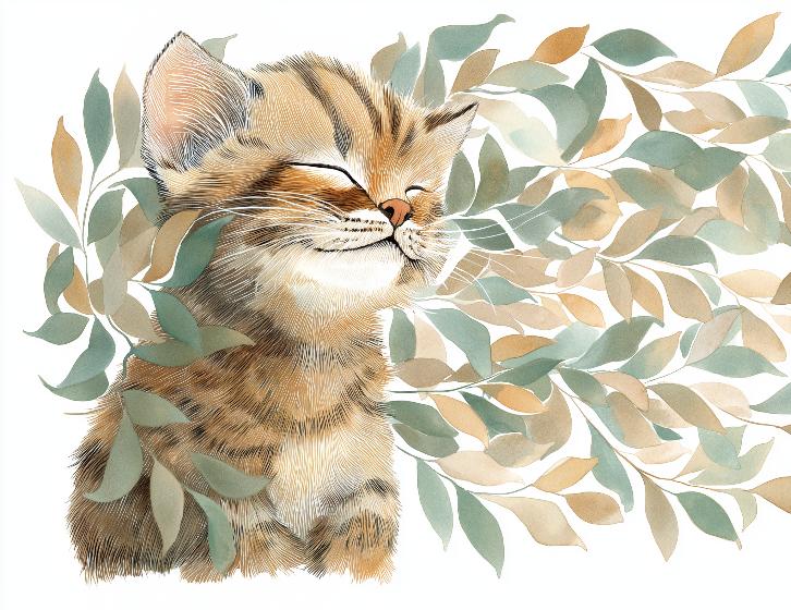 Papier peint chat et feuillage chambre enfant