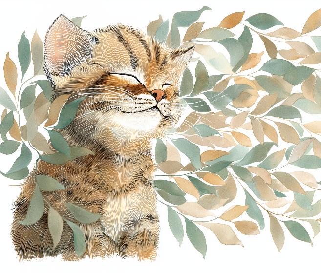 Papier peint chat et feuillage chambre enfant