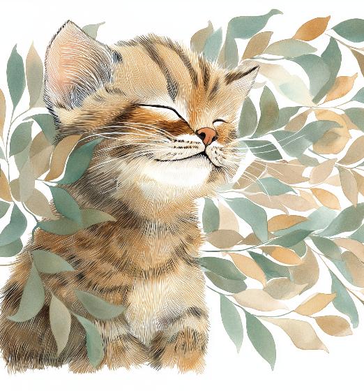 Papier peint chat et feuillage chambre enfant
