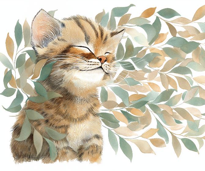 Papier peint chat et feuillage chambre enfant