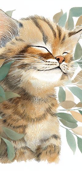 Papier peint chat et feuillage chambre enfant