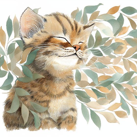 Papier peint chat et feuillage chambre enfant