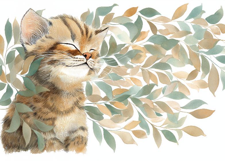 Papier peint chat et feuillage chambre enfant