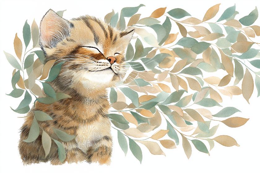 Papier peint chat et feuillage chambre enfant