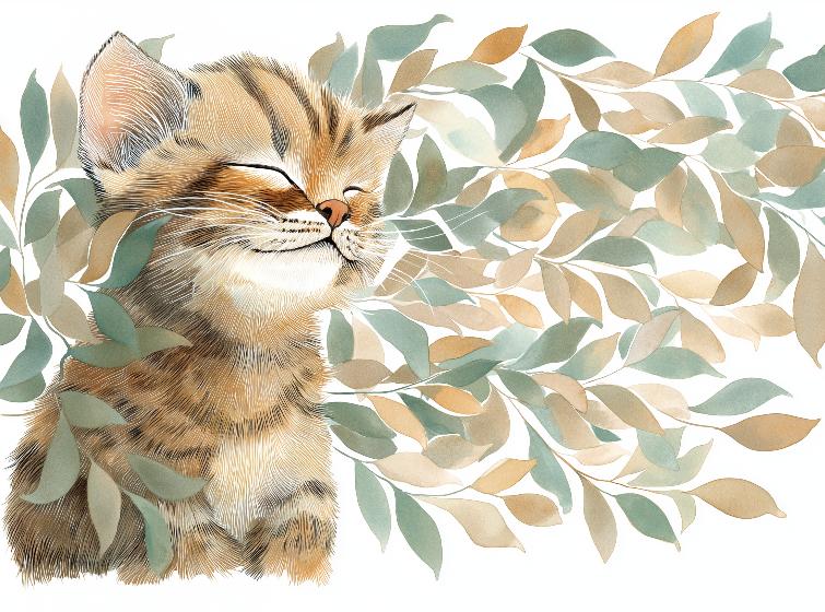Papier peint chat et feuillage chambre enfant
