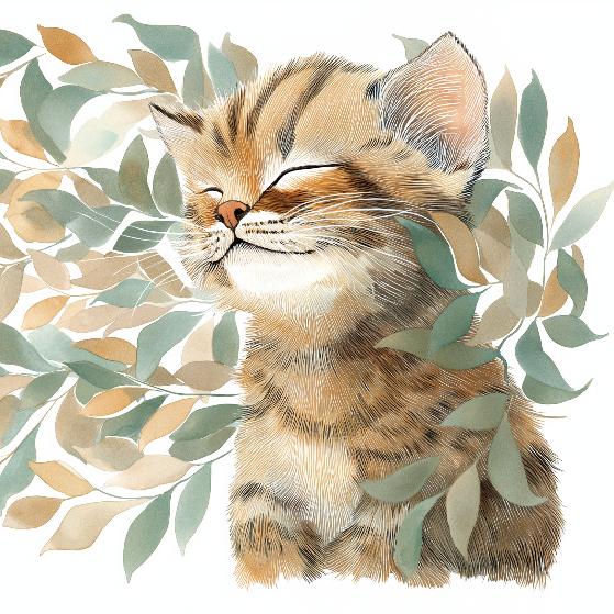 Papier peint chat et feuillage chambre enfant