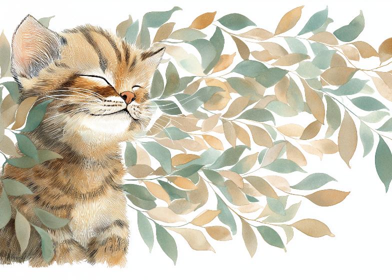 Papier peint chat et feuillage chambre enfant