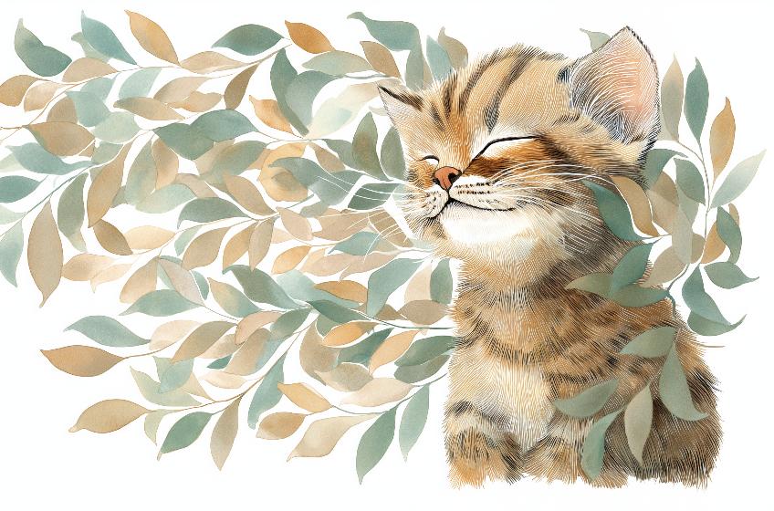 Papier peint chat et feuillage chambre enfant