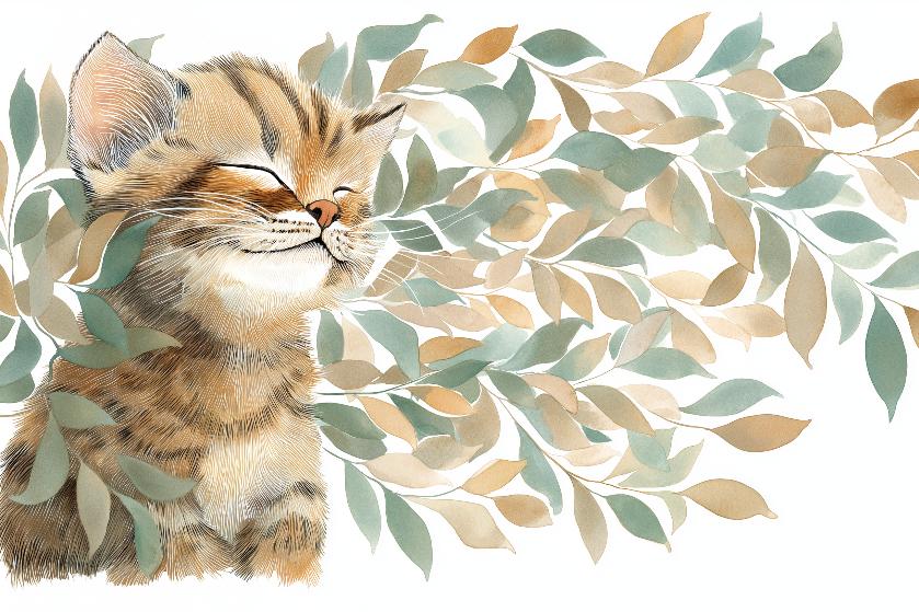 Papier peint chat et feuillage chambre enfant