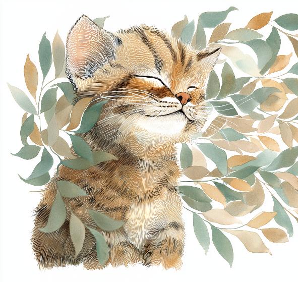 Papier peint chat et feuillage chambre enfant