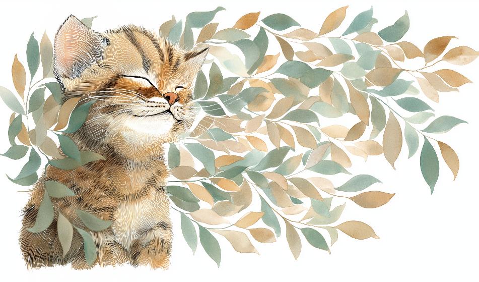 Papier peint chat et feuillage chambre enfant