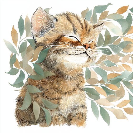 Papier peint chat et feuillage chambre enfant