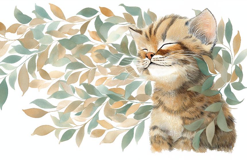 Papier peint chat et feuillage chambre enfant