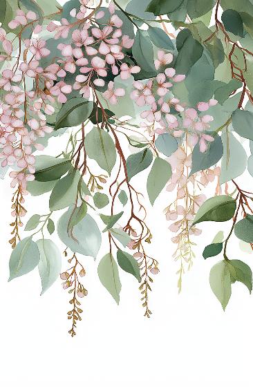 Papier peint floral fleurs roses