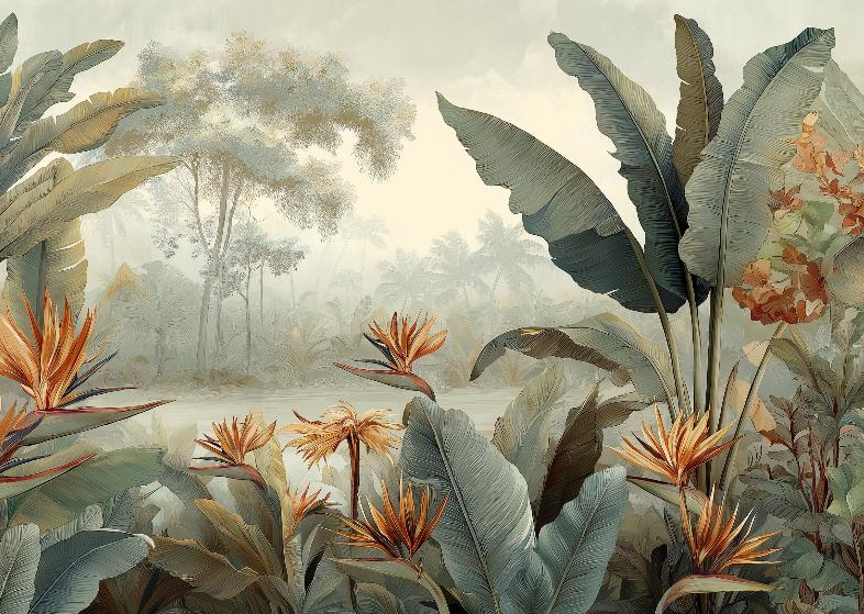 Papier peint tropical fleurs exotiques