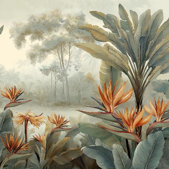 Papier peint tropical fleurs exotiques