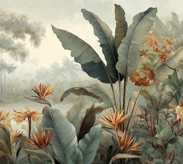 Papier peint tropical fleurs exotiques