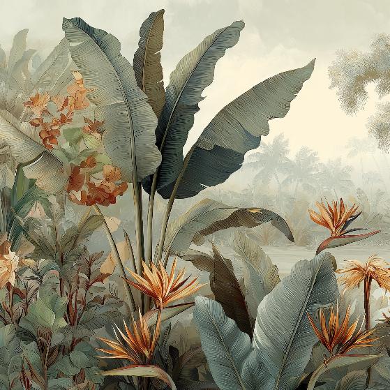 Papier peint tropical fleurs exotiques
