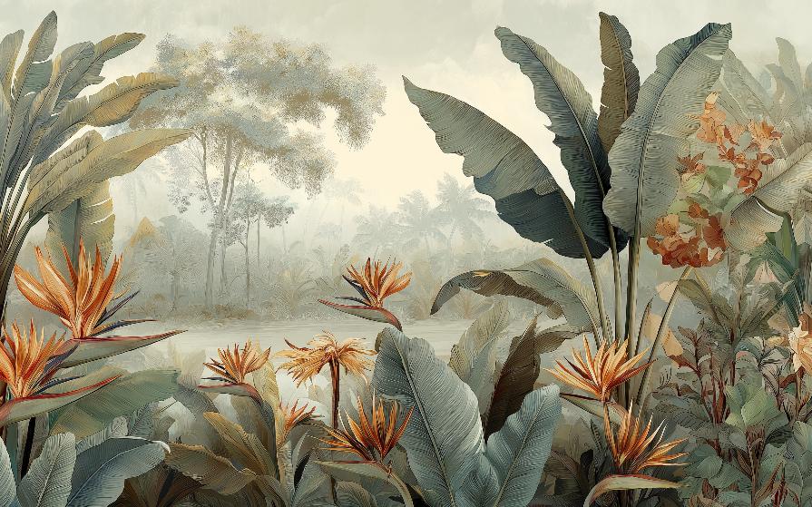 Papier peint tropical fleurs exotiques
