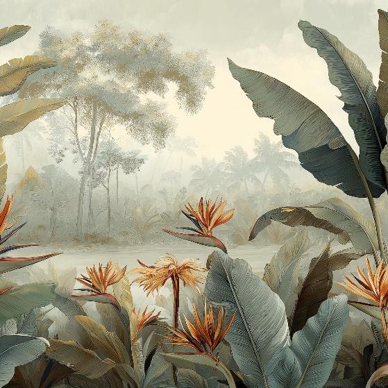 Papier peint tropical fleurs exotiques