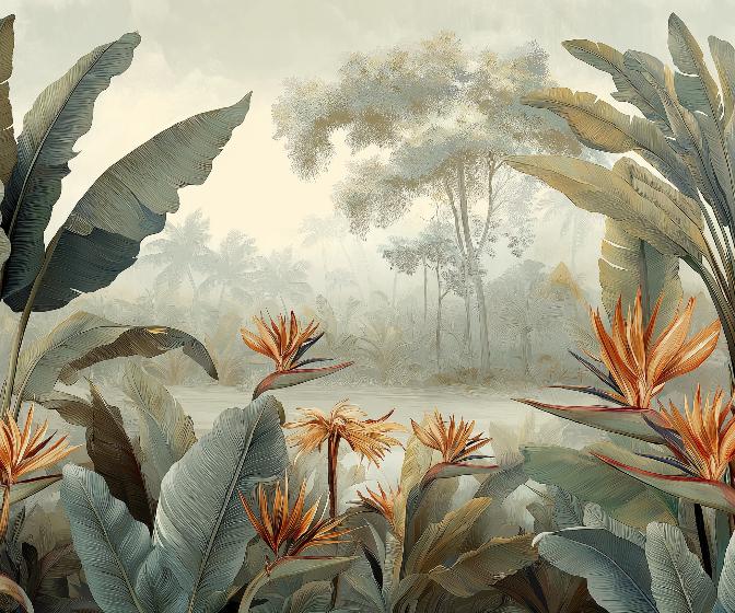 Papier peint tropical fleurs exotiques