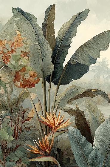 Papier peint tropical fleurs exotiques
