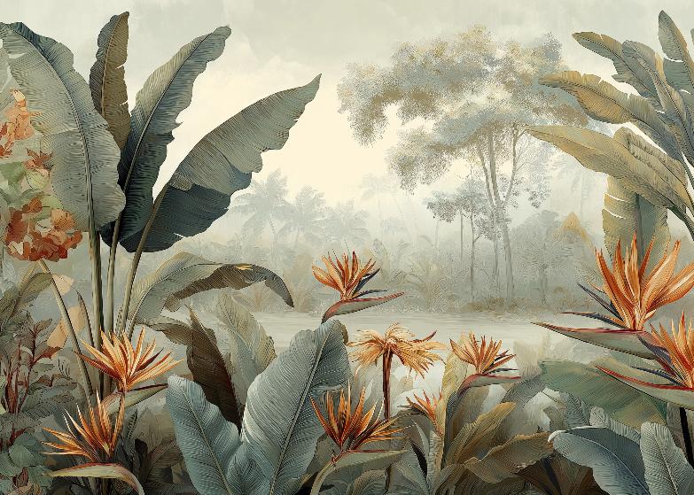 Papier peint tropical fleurs exotiques