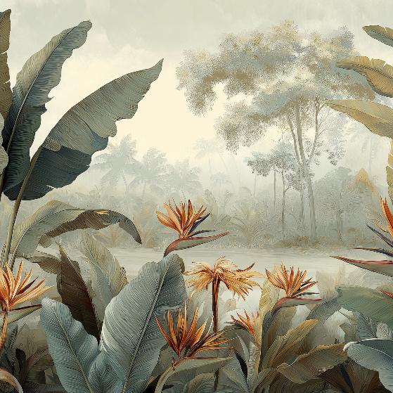 Papier peint tropical fleurs exotiques