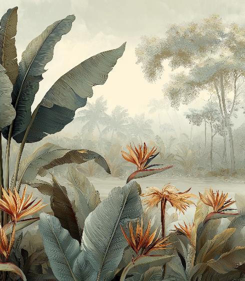 Papier peint tropical fleurs exotiques