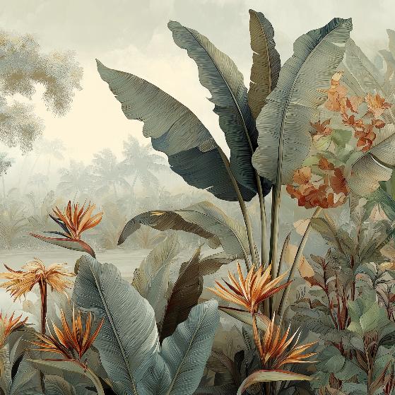 Papier peint tropical fleurs exotiques