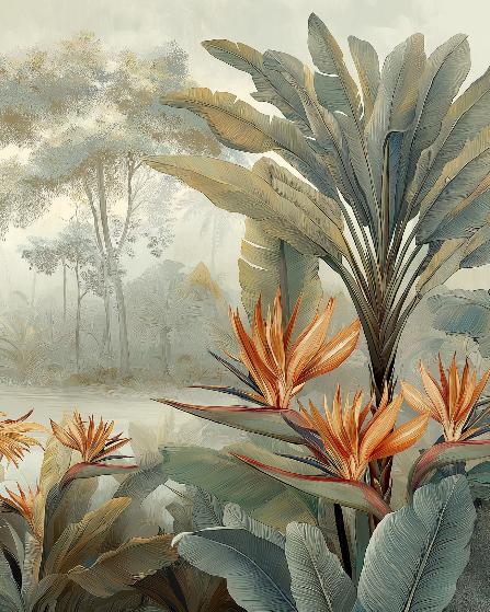 Papier peint tropical fleurs exotiques