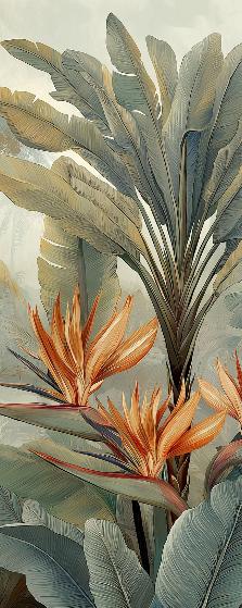Papier peint tropical fleurs exotiques