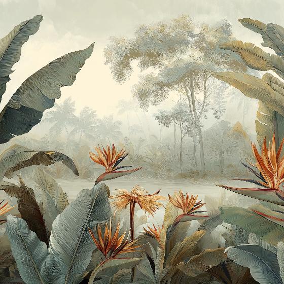 Papier peint tropical fleurs exotiques