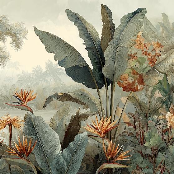 Papier peint tropical fleurs exotiques