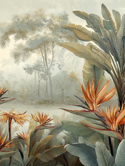 Papier peint tropical fleurs exotiques