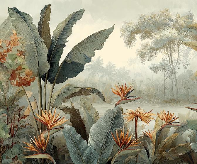 Papier peint tropical fleurs exotiques
