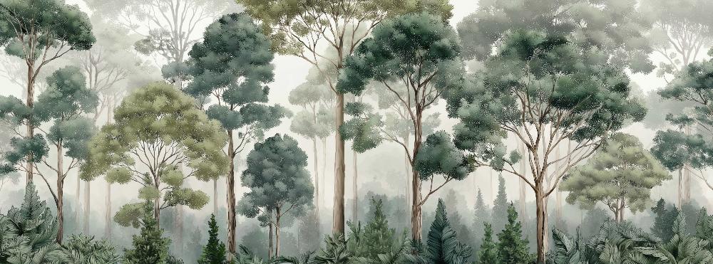 Papier peint forêt brumeuse et feuillage