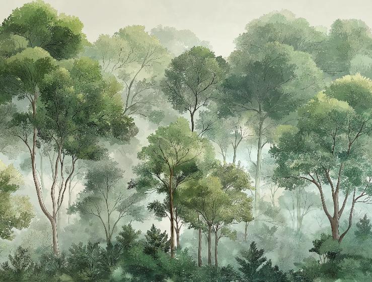 Papier peint forêt verdoyante arbres majestueux