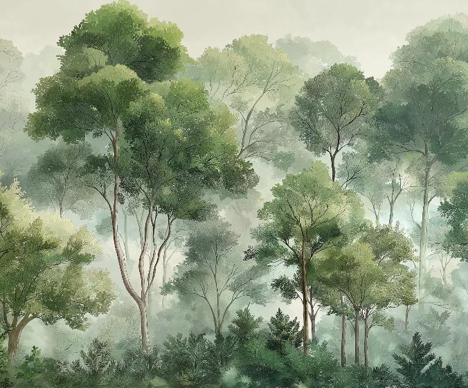 Papier peint forêt verdoyante arbres majestueux
