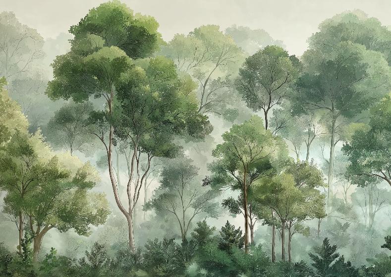 Papier peint forêt verdoyante arbres majestueux