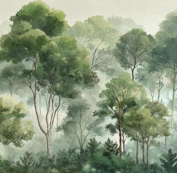 Papier peint forêt verdoyante arbres majestueux