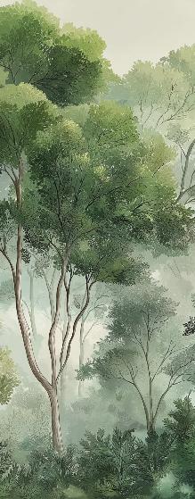 Papier peint forêt verdoyante arbres majestueux