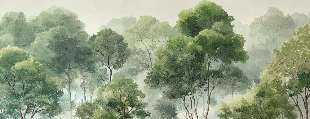 Papier peint forêt verdoyante arbres majestueux