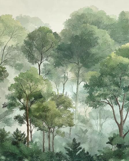 Papier peint forêt verdoyante arbres majestueux
