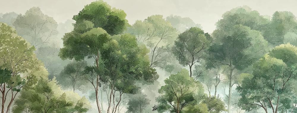 Papier peint forêt verdoyante arbres majestueux