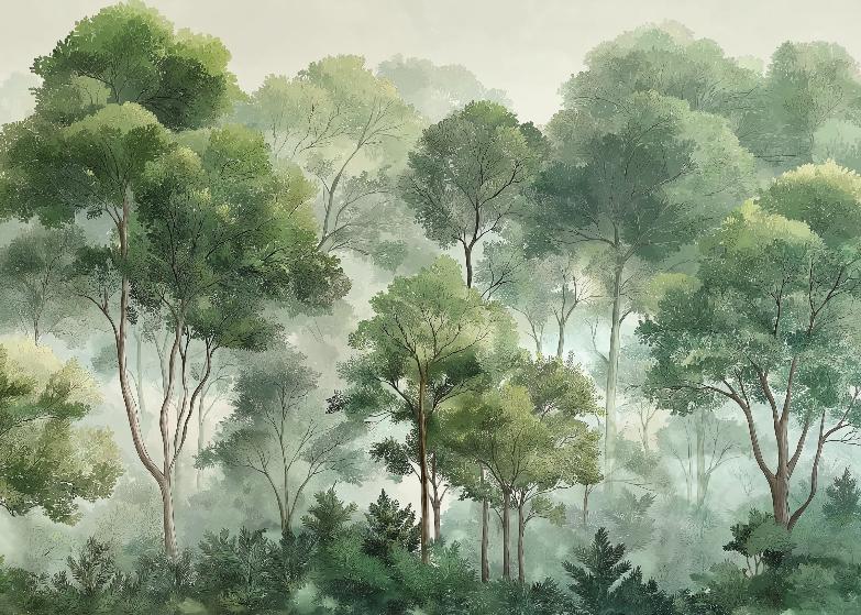 Papier peint forêt verdoyante arbres majestueux