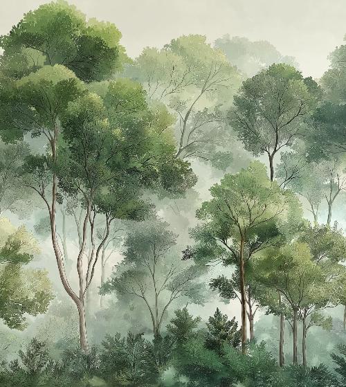 Papier peint forêt verdoyante arbres majestueux
