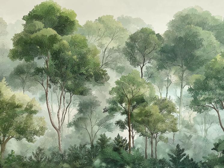 Papier peint forêt verdoyante arbres majestueux