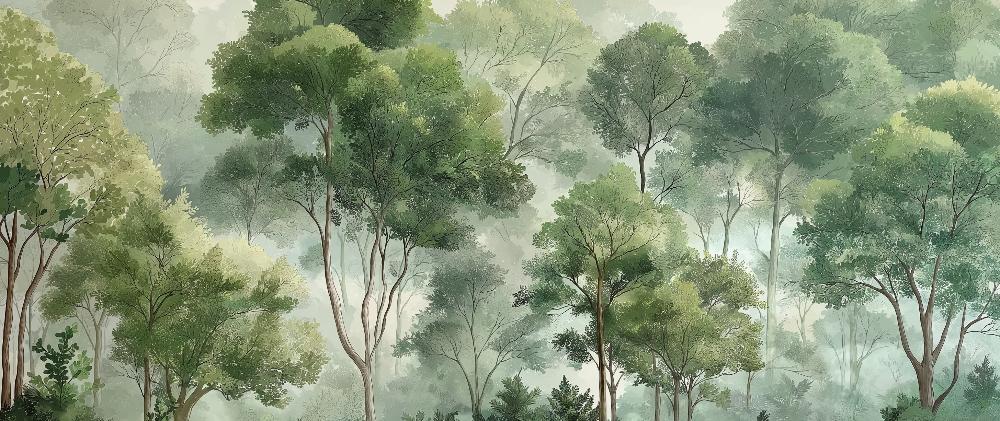 Papier peint forêt verdoyante arbres majestueux