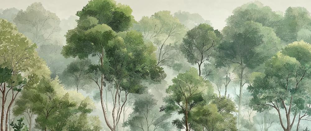 Papier peint forêt verdoyante arbres majestueux